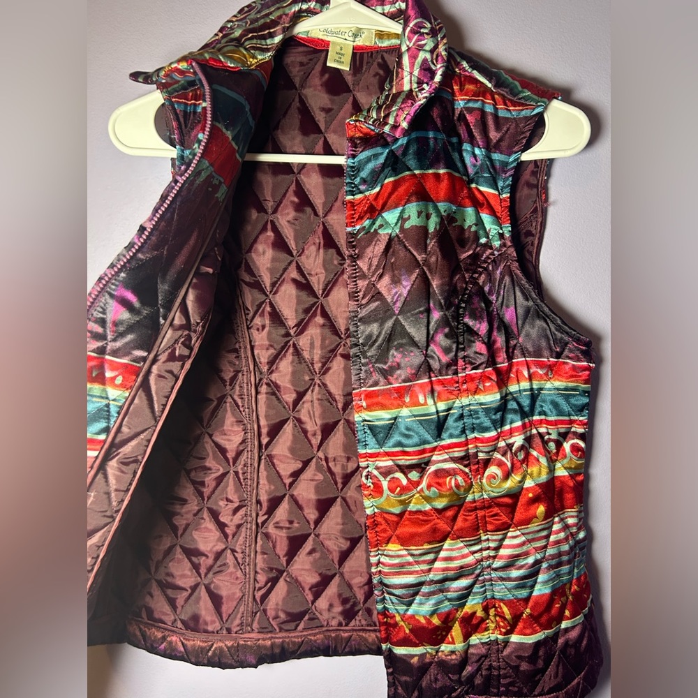 Coldwater Creek Women’s Small Quilted Vest Vivid Pattern Zip Front - Picture 3 of 4